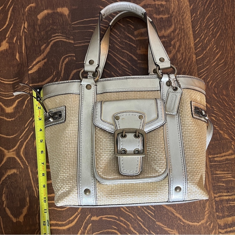 Coach Legacy Silver and Tan Woven Tote - Picture 4 of 16